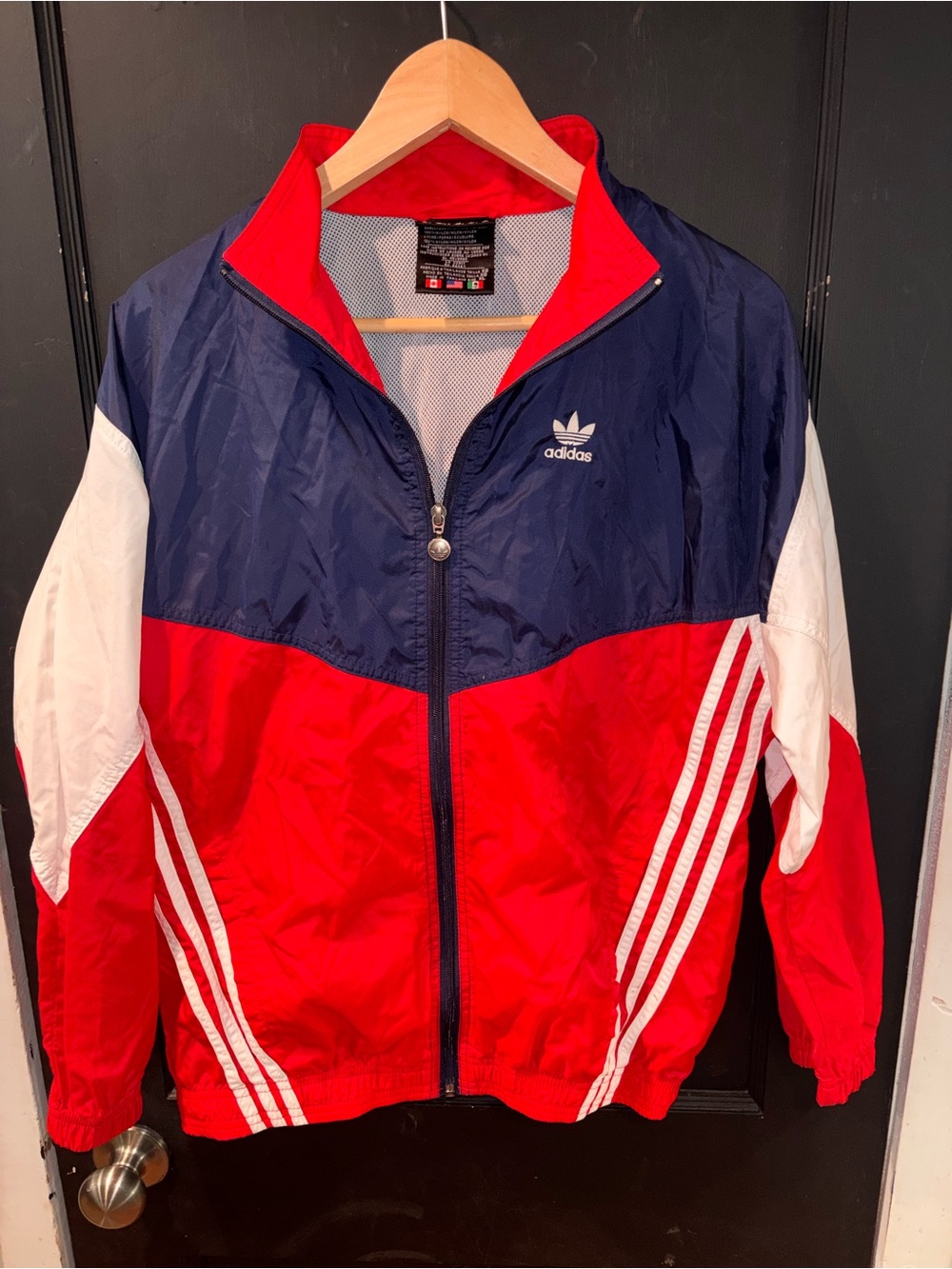 Vintage Adidas Originals Trefoil Windbreaker Jacket Hooded Red Blue XL
